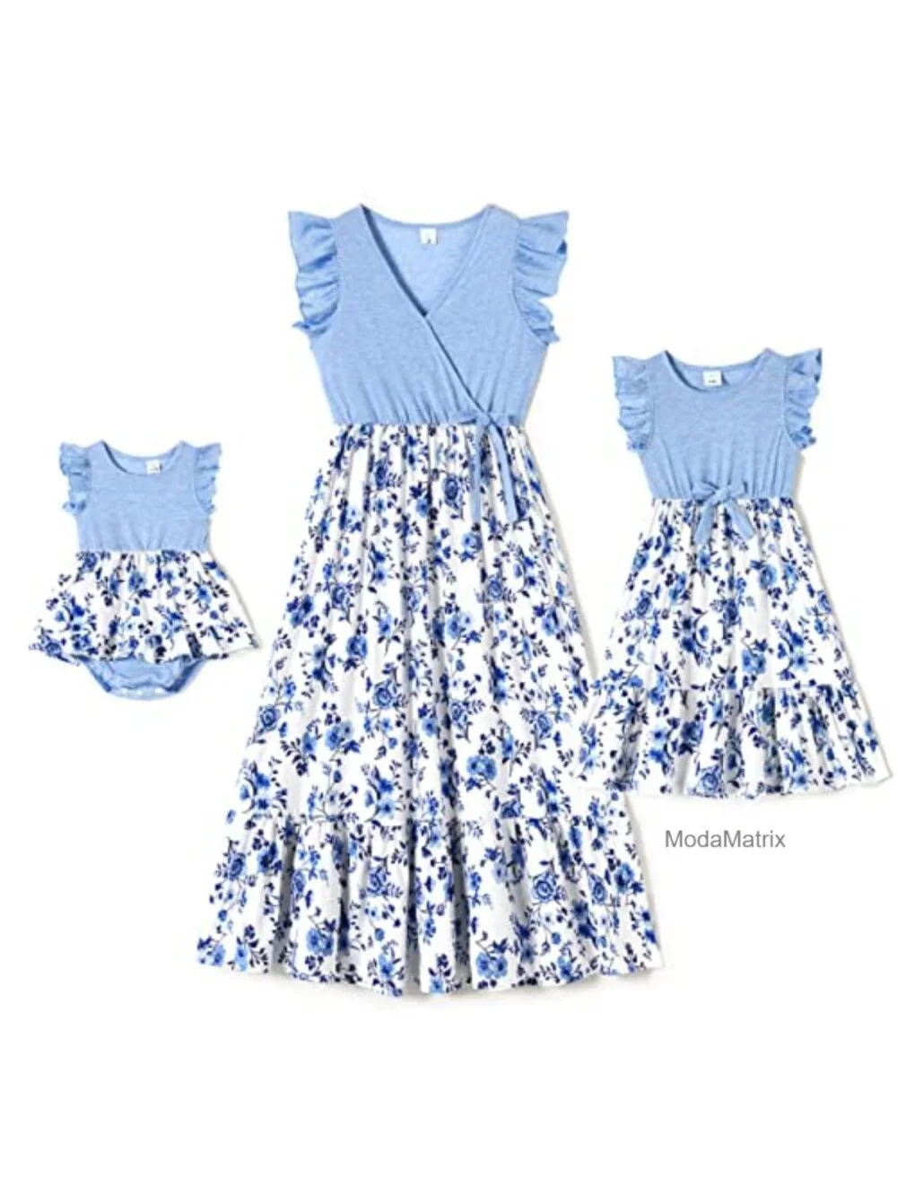 Mommy and Me Matching Flutter-Sleeve Dresses